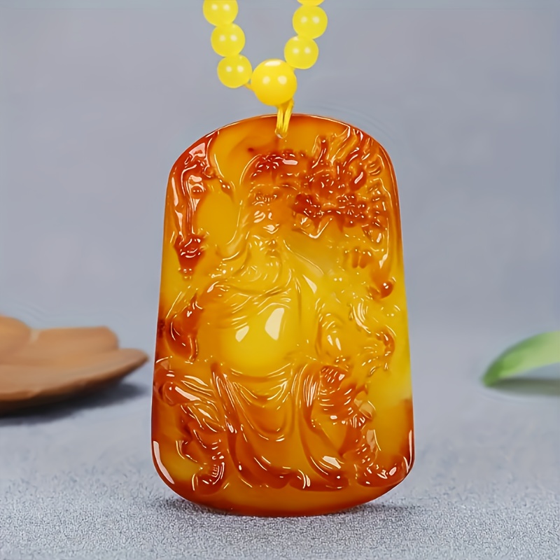 Stylish Amber Pendant Necklace, Bohemian Chic Design